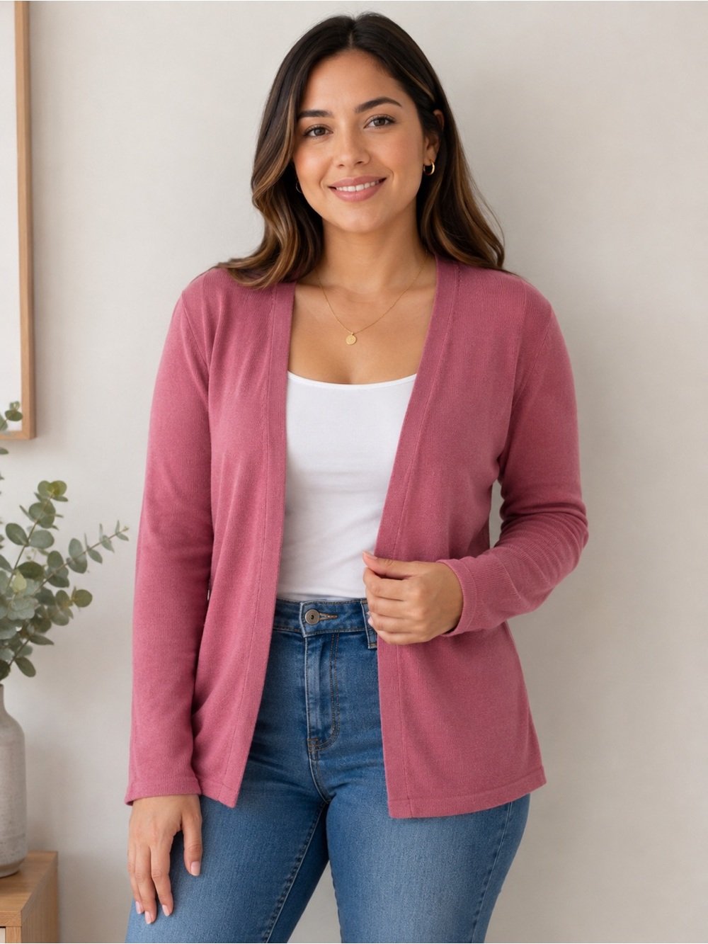 J. Jill Open-Front Cardigan in Rose Lightweight Casual Size MP